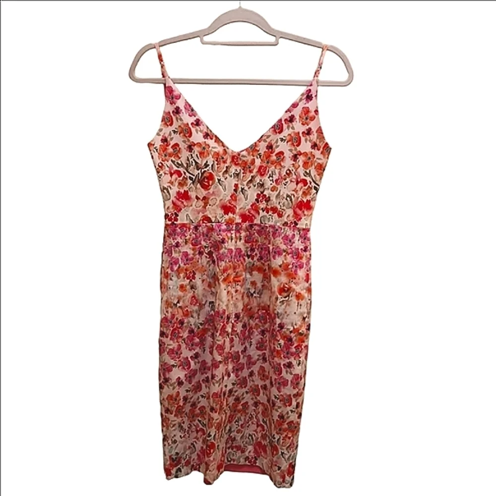 Black Halo Jevette Pink & Orange Floral Spaghetti Strap Fitted Pencil Dress 2 - Picture 10 of 11